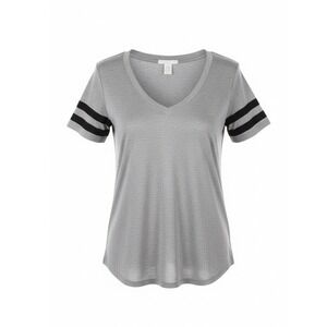 Bozzolo Womens Gray Varsity Stripe V-Neck Pocket Shirt Short Sleeve, Size S NEW